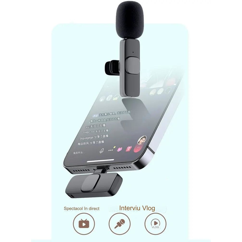 Microfonul Microfon wireless lavaliera, compatibil cu dispozitivele Android/IOS ...