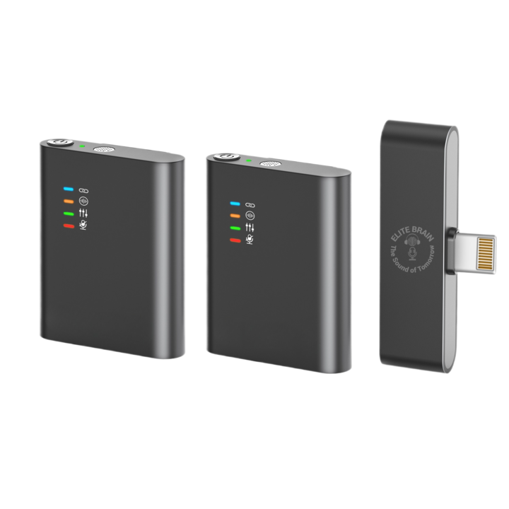 Set 2 Microfoane Lavaliera EB001, iPhone, Lightning, voce clara, reducere zgomot ambiental, vizualizare setari in timp real, dimensiuni reduse, ELITE BRAIN™, Negru Mat