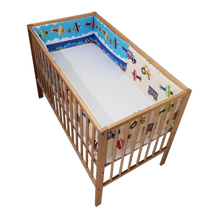 Set aparatoare patut bebe avioane in patut cu dimensiunea 120 x 60 cm