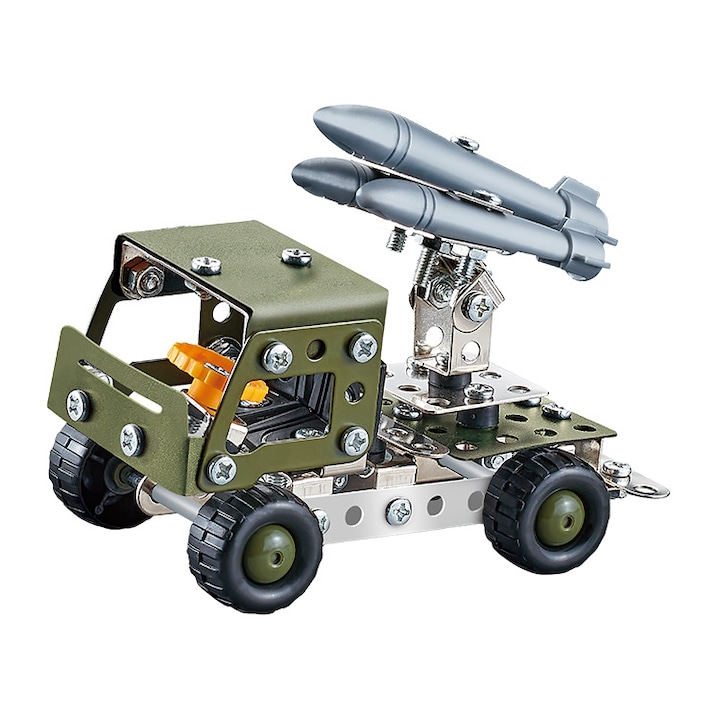 Fém építőkocsi rakétavetővel, 134 darab, építőkészlet, 8 év feletti, Daro®