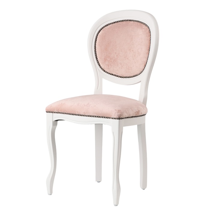 Scaun Gia, structura lemn masiv, DUVAL furniture, tapiterie Roz – finisaj Alb