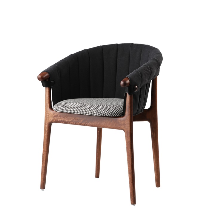 Scaun Snoozz, structura lemn masiv, DUVAL furniture, tapiterie Alb/Maro, Negru – finisaj Nuc