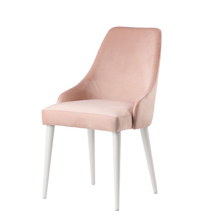 Scaun Milano, structura lemn masiv, DUVAL furniture, tapiterie Roz – finisaj Alb