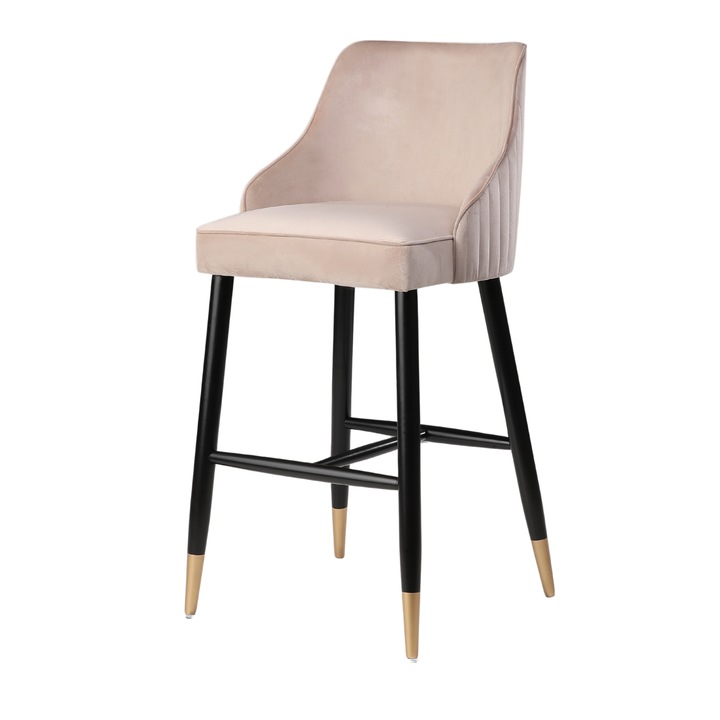 Scaun Primus bar, structura lemn masiv, DUVAL furniture, tapiterie crem deschis – finisaj Negru