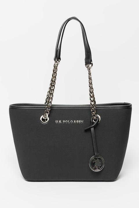 U.S. Polo Assn., Geanta shopper cu barete din lant, Negru
