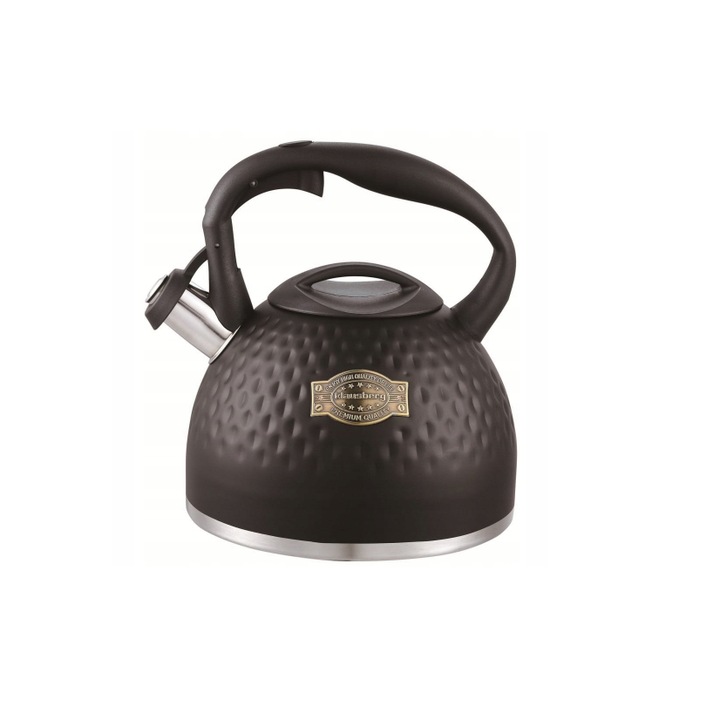 Чайник от неръждаема стомана със свирка, черен, 3L, Klausberg
