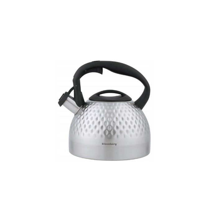 Чайник от неръждаема стомана със свирка, сребрист, 3L, Klausberg