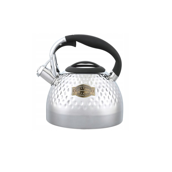Чайник от неръждаема стомана със свирка, сатенирано сребро, 3L, Klausberg