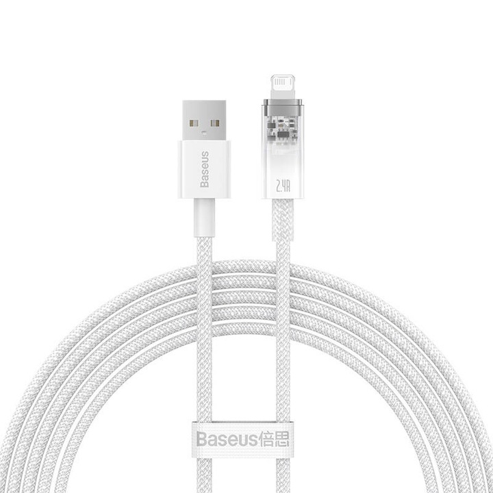 Baseus Explorer Series USB-A, Lightning gyorstöltő kábel, 2m, 2.4A, Fehér