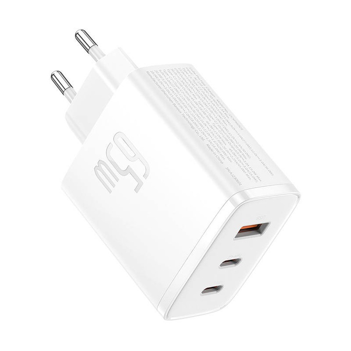 Мрежово зарядно Baseus OS-Cube Pro 2xUSB-C + USB, 65W, Бяло