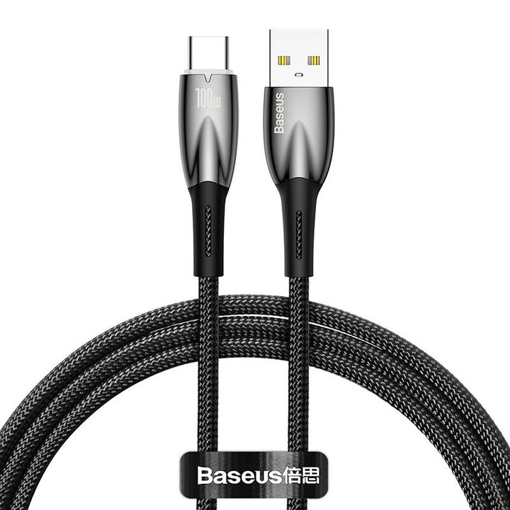 Baseus Glimmer USB - USB-C töltőkábel, 100W, 1m, Fekete