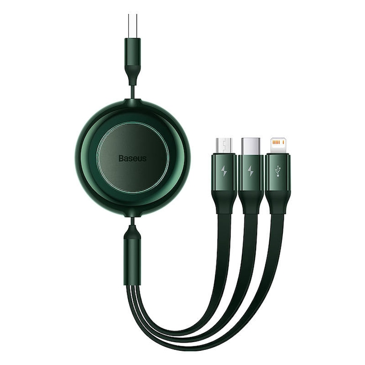 Baseus Bright Mirror 2, 3 az 1-ben Mikro USB / Lightning / USB-C kábel, 3.5 A, 1.1 m, Zöld