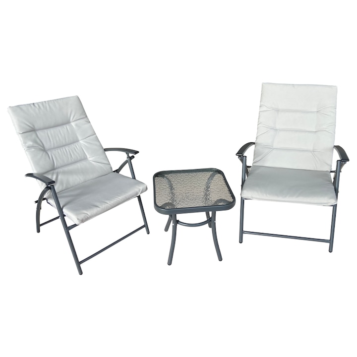 Set de gradina, o masuta+ 2 scaune cu perne cu huse nedetasabile, 65x60x91 cm, Bortis