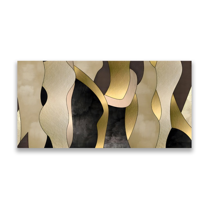 Първокласна картина на платно, LuxCanva® A1378, Силуети, 70 X 120 CM, 100% памучно платно 400g/m2, Дървена рамка, Спалня, Абстракт, Злато, Декоративна, Всекидневна, Живи цветове