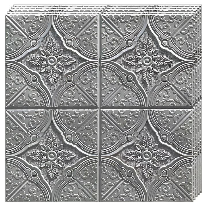 80x 3D Teno® Tapéta készlet, fedőfelület 39,2 nm, öntapadós, Gyémánt virágmintás, fal/mennyezet, vízálló, könnyen felszerelhető, modern dizájn, 70x70 cm, szürke