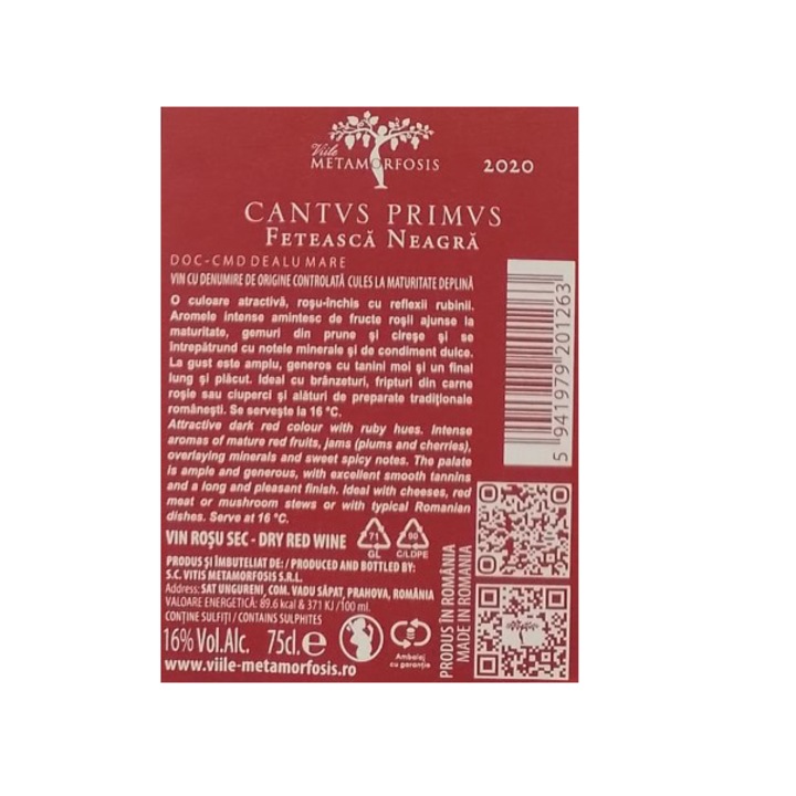 Vin Rosu Cantus Primus Feteasca Neagra, Sec, 0.75l