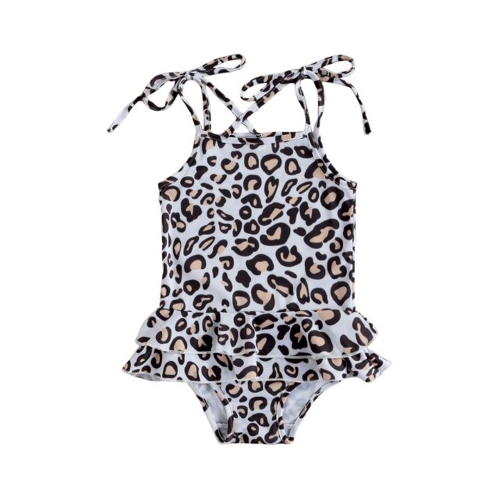 Costum de baie cu volan si bretelute Drool, Maro