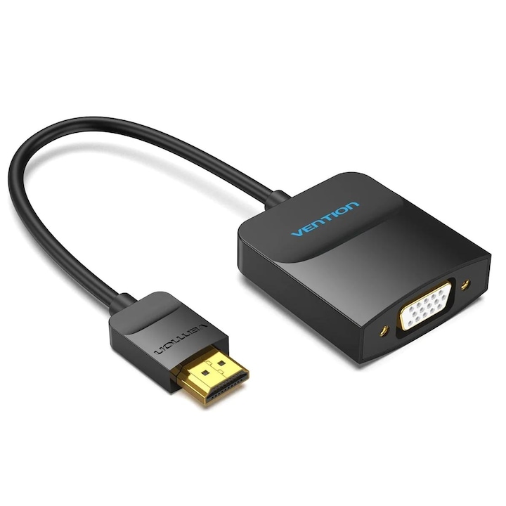 Видео конвертор Vention, HDMI(T) към VGA (M) и Jack 3.5mm (M), 0.15m, максимална резолюция 1080p при 60 Hz, 5V/1A, PVC и ABS покритие, черно