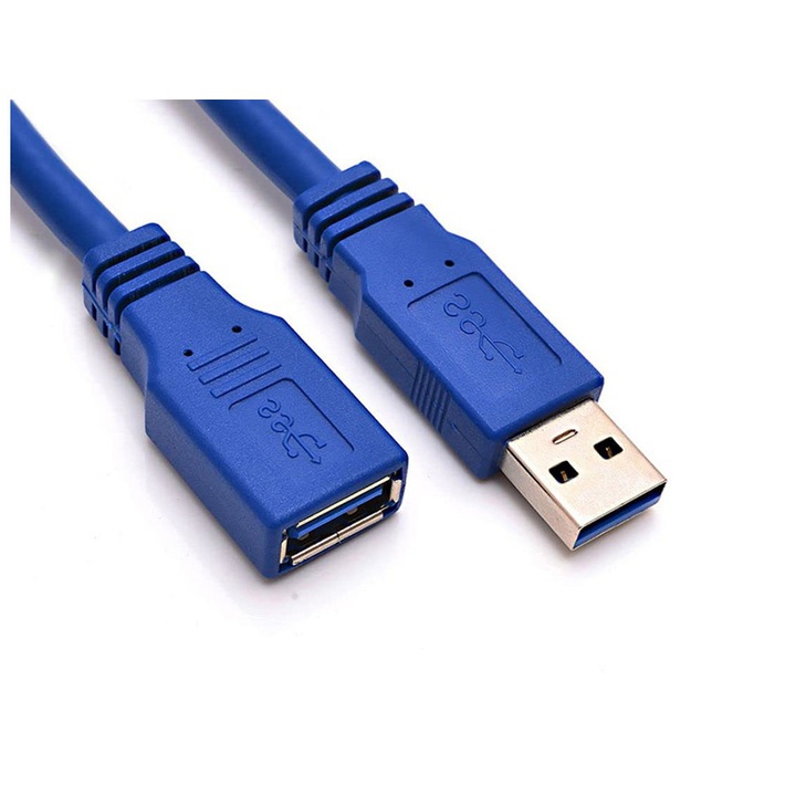 USB-hosszabbító kábel, árnyékolt, USB 3.0 dugó – USB 3.0 csatlakozó, 1,5 m, kék