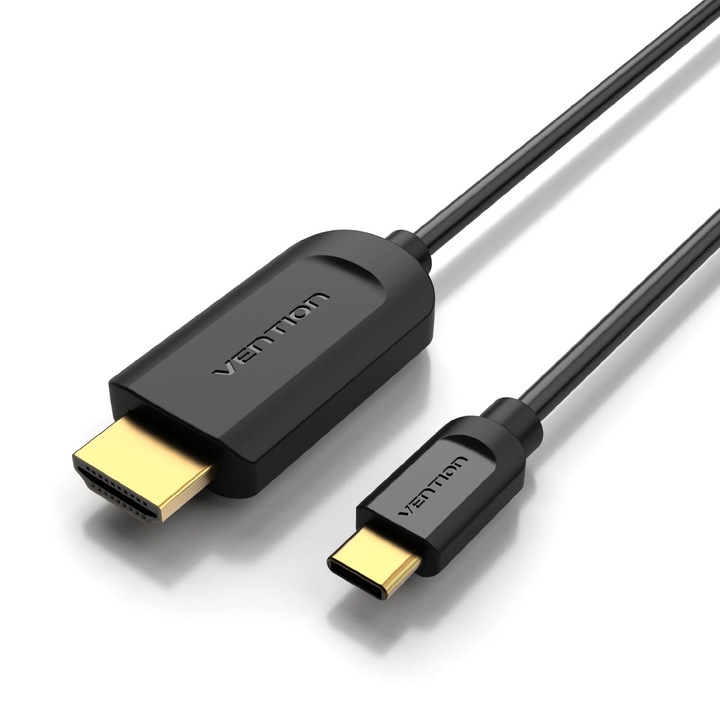 Видео кабел Vention, USB Type-C мъжки / HDMI мъжки, 2 м, максимална резолюция 4K при 30Hz, позлатени конектори, мед, PVC покритие, черен
