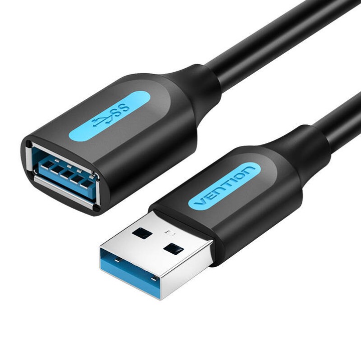 Cablu prelungitor USB 3.0 Vention CBHBG tata-fem 1,5 m, PVC negru
