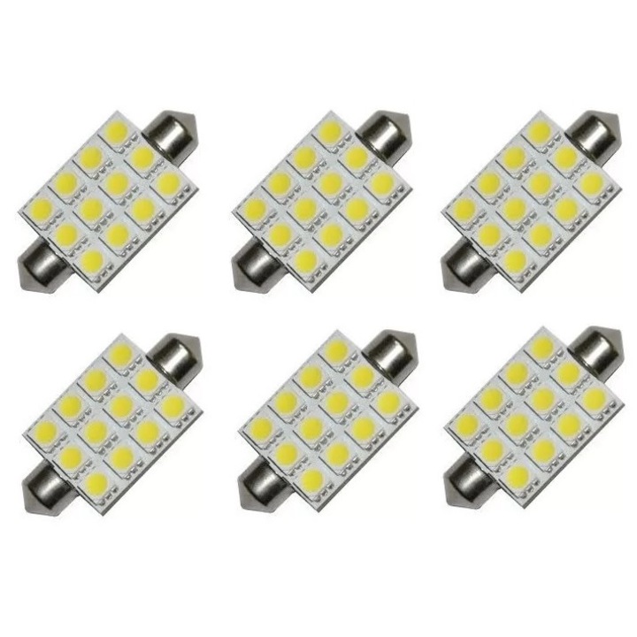 Set 6 leduri sofit festoon C10W 12V 41mm 12 SMD 5050
