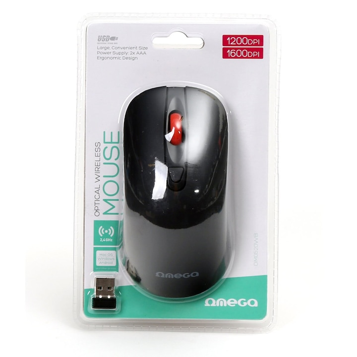 Mouse optic, Wireless, 1600 DPI, Negru