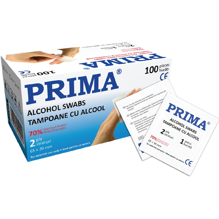 Set 5 Tampoane PPSB impregnate cu alcool izopropilic 70%, pentru curatarea pielii, 100 bucati