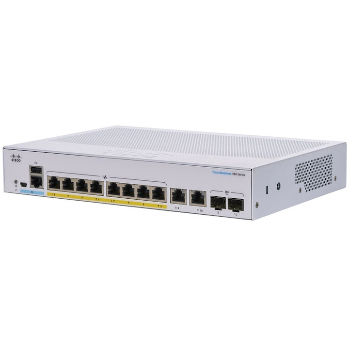 Switch Cisco CBS350-8P-E-2G, 8 porturi Gigabit PoE+