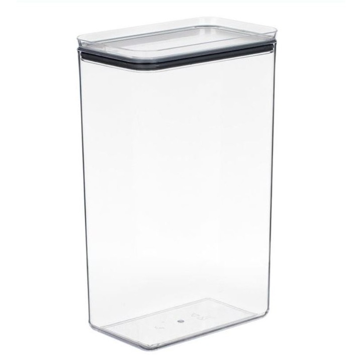 Cutie mare cu capac, pentru depozitare alimente, orez, cafea, condimente, paste, Syamag, plastic transparent, 4 litri, 16.5x10.5x27 cm