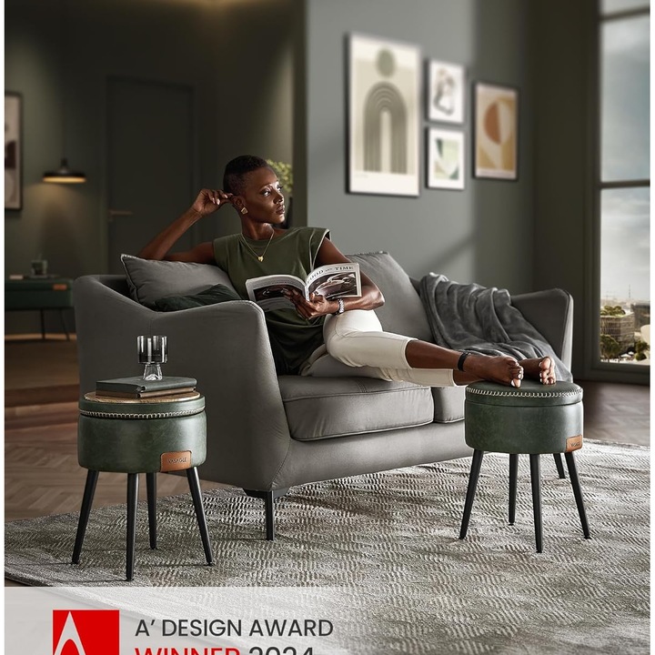 Ülőke tárolóhellyel, Ø 32 cm, ökológiai bőr, sötétzöld, Vasagle