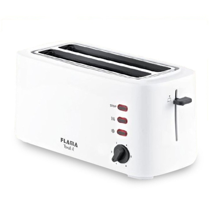 Prajitor de paine Flama 948FL, 1630W, 2 felii, alb, inox