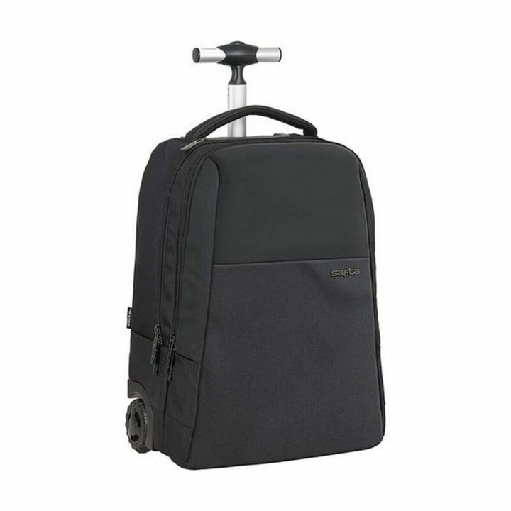 Laptop bőrönd, Safta, polivinil-klorid/nylon/acél/polipropilén, 15,6 hüvelykes, fekete/ezüst