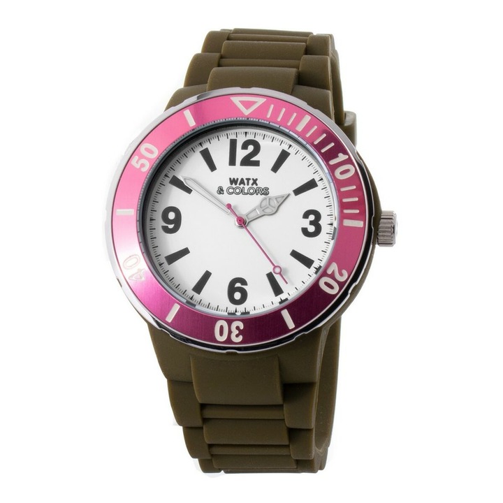 Ceas unisex Watx RWA1623-C1513, silicon, verde, carcasa transparenta, 45mm