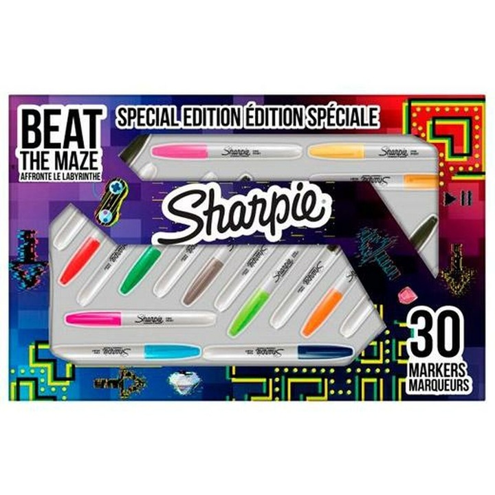 Комплект от 30 перманентни маркера, Sharpie, 1 мм, многоцветни