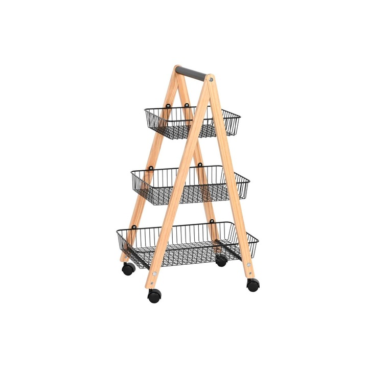 Cos de servire fructe Home Esprit, otel natural, negru, 48x32x79cm