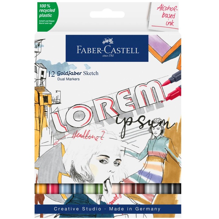 Set markere sketch cu 2 capete Goldfaber Faber-Castell 12
