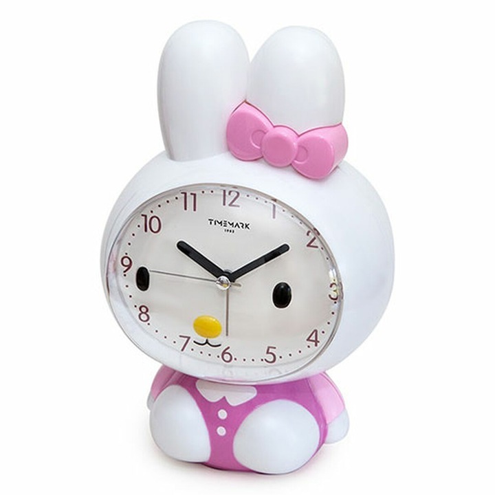 Ceas decorativ pentru copii Timemark Rabbit, lumina, silentios, AA, alb/roz