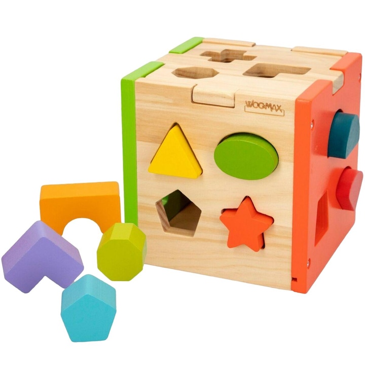 Детски пъзел, Woomax, Дърво, 15x15x15 см, 6 елемента, 14 части, Многоцветен