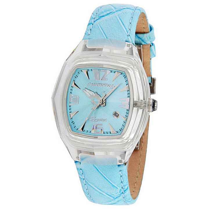 Ceas de dama Chronotech, piele, albastru, cadran transparent, 35mm