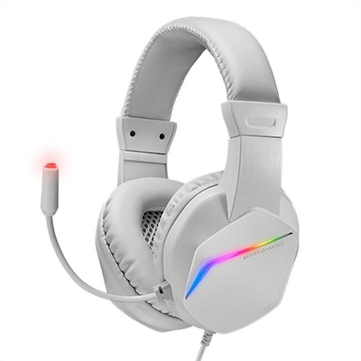 Casti PC cu microfon Mars Gaming, RGB, Alb
