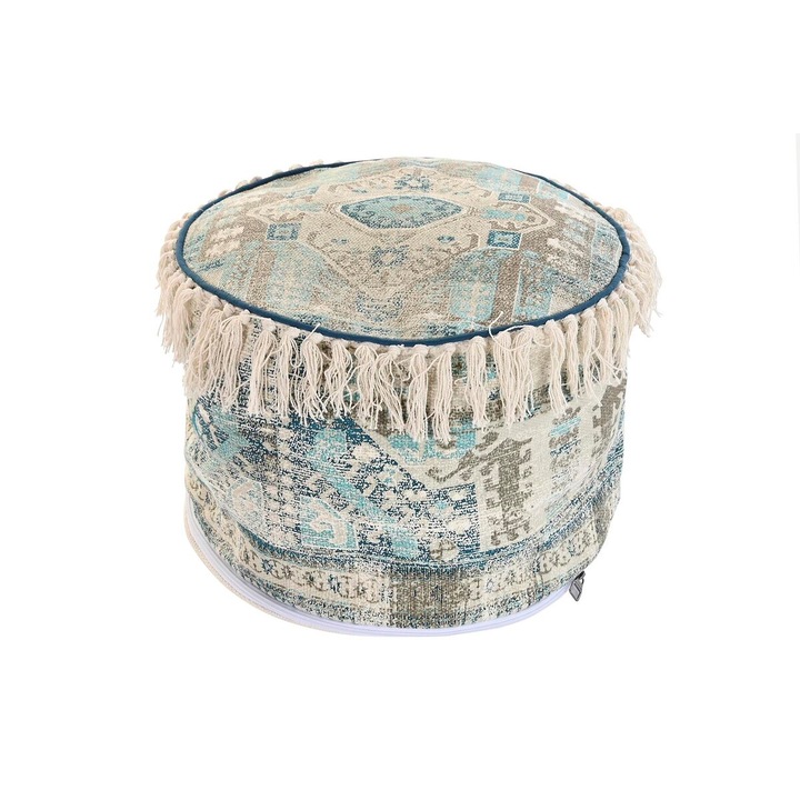 Sámli, DKD lakberendezés, rojtos kivitel, poliészter, 40 x 40 x 40 cm, világoskék/bézs