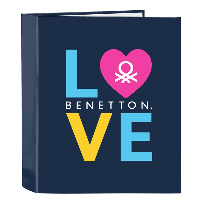 Benetton Love gyűrűs mappa, A4, kemény borító, sötétkék, 27x33x6cm
