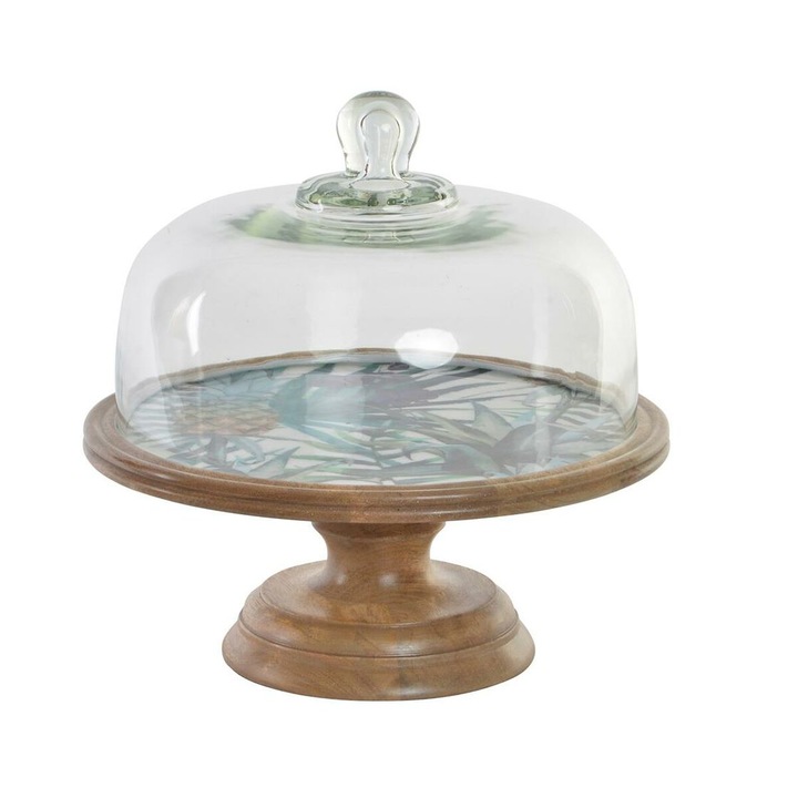 Tava servire DKD Home Decor, cristal natural, multicolor, lemn, 30x30x33cm