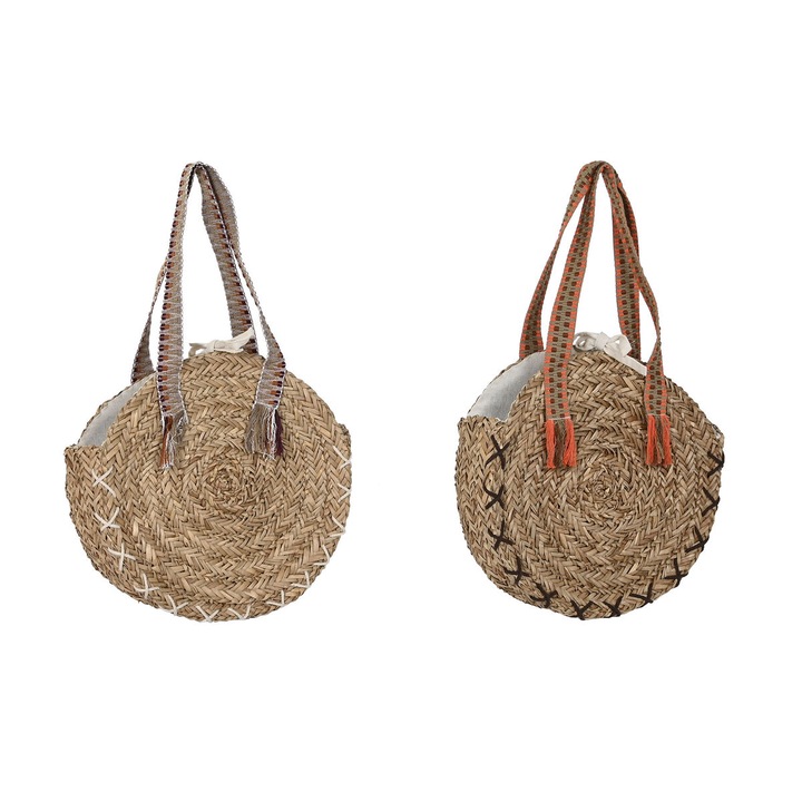 Set 2 genti de umar decorative, DKD Home Decor, 41 x 10 x 66, Iarba de mare, Portocaliu/Maro