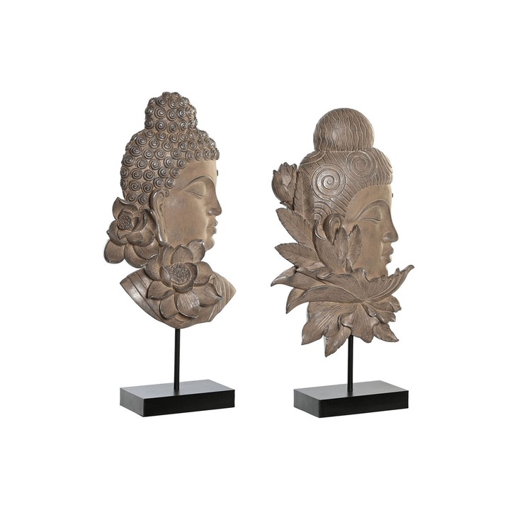 Set 2 Statuete Decorative DKD Home Decor, Metal/Rasina, Negru/Maro, 23x8x42cm
