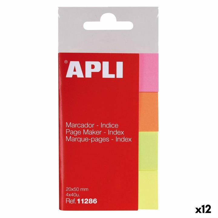 Set notite adezive, Apli, 160 file, multicolor, 50x20mm, 12 bucati