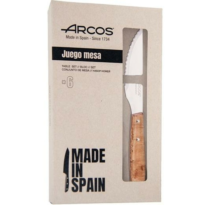 Set 6 cutite, Arcos, inox, 11 cm, maro/argintiu