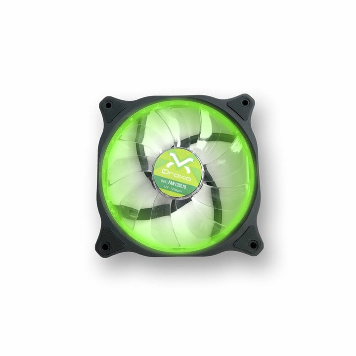PC ventilátor, Droxio, FAN12GL15, fekete/zöld