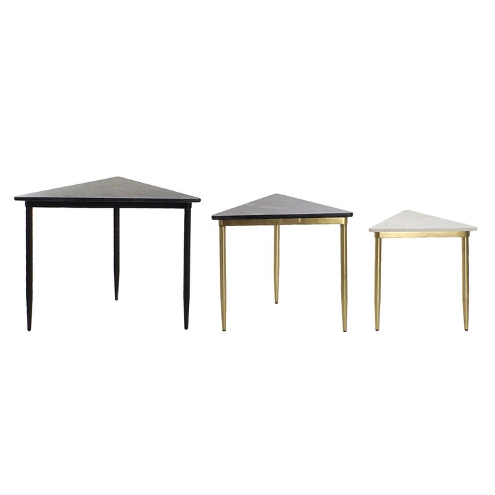 Комплект от 3 масички DKD Home Decor, Черен, Златен, Метал, Бял, Зелен, Мрамор Модерен, 68 x 46,5 x 53 cm, 3 броя
